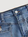 SHEIN Teen Girls' Denim A-line Skirt With Pockets