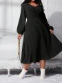 SHEIN CURVE+ Plus Size Twisted V-neck Lantern Sleeve Dress
