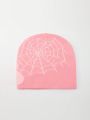 1pc Street Style Letter & Spider Web Pattern Jacquard Slouchy Beanie Hat