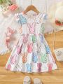 Toddler Girls' Cartoon Rabbit Head Printed Dress With Ruffle Trim
