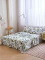 4pcs Polyester White Base Blue Flower & Plant Pattern Bedding Set