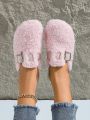 Styleloop Women's Fashion Buckle Decor Fluffy Winter Indoor House Slippers