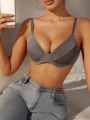 SHEIN Solid Color Bra With Steel Ring