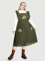 Fairycore Plus Size Women's Dress With Mushroom Embroidery, Ruffled Apron Style Dress