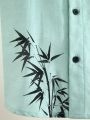 SHEIN Kids SUNSHNE 1pc Young Boy Bamboo Leaf Pattern Stand Collar Short Sleeve Shirt