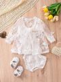 SHEIN Baby Girl Floral Embroidery Mesh Dress & Shorts Photography Set