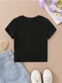Young Girls' Casual Cartoon Printed Short Sleeve T-Shirt Suitable For Summer
