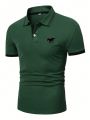 Manfinity Homme Men's Solid Color Horse Printed Polo Shirt