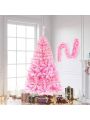 Pre-lit Artificial Christmas 2-Piece Set, Xmas Tree 5FT Pink Christmas Tree with 6 feet Garland X-mas