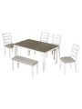 Nestfair Rustic Style 6-Piece Dining Table Set with 4 Upholstered Chairs and Bench