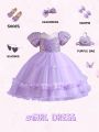 1pc Young Girls' Sparkly Panel Mesh Splice Formal Party Dress