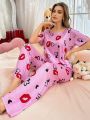 Women'S Heart Pattern Short-Sleeved T-Shirt And Trousers Pajama Set