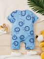 Baby Boys' Adorable Lion Pattern Short Sleeve Romper With Shorts For Summer