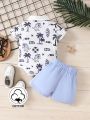 Baby Boy's Cool Dinosaur Print Romper With Casual Shorts For Beach Play, Summer