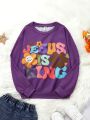 SHEIN Kids SPRTY Big Girls' Casual Street Style Letter Printed Sweatshirt
