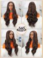 Halloween 13*4*1 body wave T part wigs synthetic hair Mix Brown Glueless lace wigs pre plucked Middle Part Hairline Natural Looking Daily Party Wear