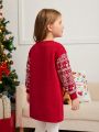 SHEIN Girls 1pc Christmas Print Sweatshirt Dress