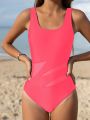 Teen Girls' One Piece Swimsuit With Mesh Hollow Out Splicing