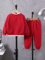 SHEIN Baby Boy Letter Patched 2 In 1 Sweatshirt & Sweatpants