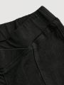 SHEIN Teen Girl Y2k 90s Solid Overlap Waist Flare Leg Black Denim Pants