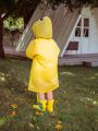 Girls' Yellow Duck Shaped Printed Raincoat For All Seasons