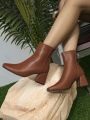 Women's Fashion Pointed Toe Brown Boots, High Heel And Chunky Heel Design To Accentuate Long Legs