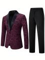 Manfinity Men'S Printed Shawl Collar Suit Jacket And Solid Color Trousers Set