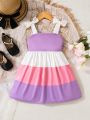 SHEIN Kids HYPEME Young Girl Colorblock Bow Shoulder Cami Dress