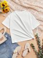 Tween Girls' Casual Hand Gesture & Letter Pattern Short Sleeve T-Shirt Suitable For Summer