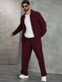 Extended Sizes Men's Zipper Closure Corduroy Jacket And Trousers Set