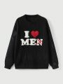 ROMWE Grunge Punk Valentine'S Day Slogan Embroidery Oversized Sweater With Towel Embroidery Design And Pullover Collar