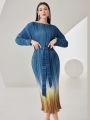SHEIN Modely Pleated Ombre Batwing-sleeve Dress
