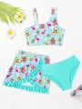 Little Girls' Tropical Printed Ruffle Swimsuit Set