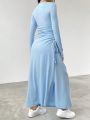 SHEIN EZwear Baby Blue  Long Sleeve Dress