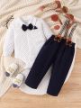 Baby Boy Polka Dot Printed Romper With Braces & Long Pants Gentleman Outfit Set