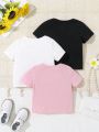 SHEIN Baby Girl's Casual Heart Printed Short Sleeve T-Shirt 3pcs/Set