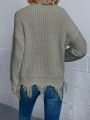 Women's Slouchy Long Sleeve Distressed Hem Sweater