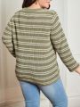 SHEIN Frenchy Plus Size Round Neck Striped Sweater