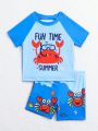Baby Boys' Color Block Crab & Letter Print Separated Swimwear Set