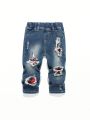 Baby Boys' Plaid Patchwork Denim Jeans With Adhesive Tape