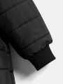 SHEIN Kids QTFun Little Boys' Solid Hooded Zipper Closure Quilted Jacket