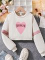 SHEIN Kids Nujoom Heart Print Contrast Panel Crop Tank Sweatshirt