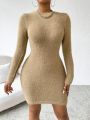 SHEIN SXY Solid Round Neck Fuzzy Sweater Dress
