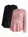 SHEIN Maternity Solid Color Notch Collar T-Shirt