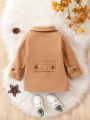 Baby Boys' Thickened Camel-Colored Woolen Coat For Warmth & Daily Leisure In Autumn And Winter