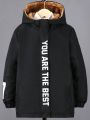 SHEIN Kids HYPEME Boys' Hooded Jacket With Letter Print And Fleece Lining