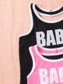 SHEIN Kids HYPEME Little Girls' Simple Fashionable Sleeveless Halter Neck Top And Dress 2pcs/Set