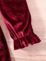 Teen Girls' Elegant Velvet Long Sleeve Dress With Ruffled Hem And Waist Belt, Autumn/winter