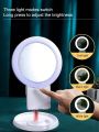 1pc Led Makeup Mirror, With 3 Modes Light And Touchscreen Dimming, Detachable Double-sided Vanity Mirror With Stand For Mobile Device Charging