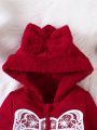 Baby Boy Bow Print Hooded Zipper Front Jumpsuit